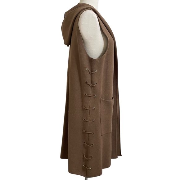 LUII Brown Knit Sleeveless Hoodie Sweater Long Duster Cardi Medium - Picture 3 of 11